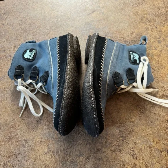 Women’s Sorel Size 6 Blue/Black Suede Joplin Boots w Lace Tie Closure - Picture 8 of 14